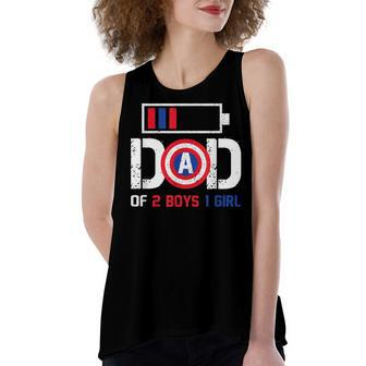 Dad Of 2 Boys 1 Girl Battery Usa Flag Father Day 4Th Of July Women's Loose Fit Open Back Split Tank Top - Seseable