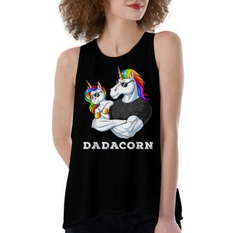 Dadacorn Unicorn Dad Of The Birthday Girl Princess Daughter Women's Loose Fit Open Back Split Tank Top - Seseable