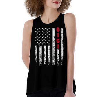 Distressed Gigi Usa Flag 4Th Of July Women's Loose Fit Open Back Split Tank Top - Seseable