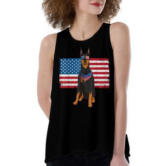 Doberman Dad & Mom American Flag 4Th Of July Usa Funny Dog Women's Loose Fit Open Back Split Tank Top - Seseable