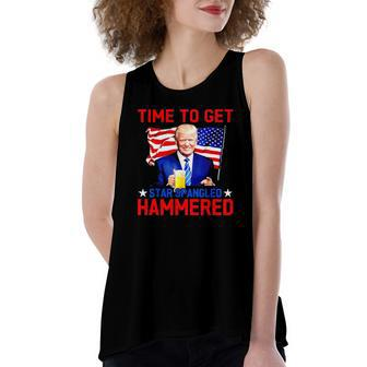 Donald Drunk Trump 4Th Of July Drinking Presidents Usa Flag Women's Loose Tank Top | Mazezy