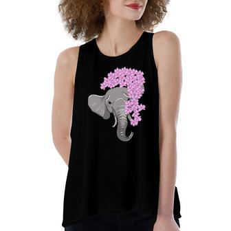 Elephant Hiding Behind Flowers Cute Animal Girls Women's Loose Tank Top | Mazezy