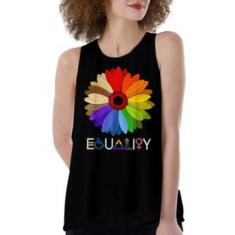 Equality Daisy Lgbt Gay Lessbian Black 4Th Of July Women's Loose Fit Open Back Split Tank Top - Seseable