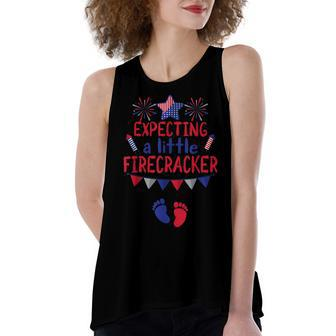 Expecting A Little Firecracker 4Th Of July Pregnancy Women's Loose Fit Open Back Split Tank Top - Seseable