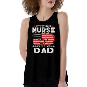 My Favorite Nurse Calls Me Dad American Flag 4Th Of July Women's Loose Tank Top | Mazezy