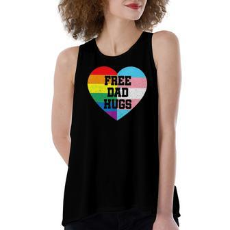 Free Dad Hugs Lgbt Pride Supporter Rainbow Heart For Father Women's Loose Tank Top | Mazezy