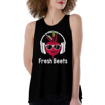 Fresh Beets Cool Beetroot Headphone Music Beat Pun Women's Loose Tank Top | Mazezy