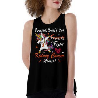 Friends Dont Let Friends Fight Kidney Cancer Alone Unicorn Orange Ribbon Kidney Cancer Kidney Cancer Awareness Women's Loose Fit Open Back Split Tank Top | Favorety