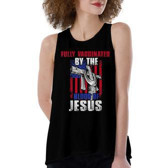 Fully Vaccinated By The Blood Of Jesus Christian USA Flag V2 Women's Loose Fit Open Back Split Tank Top - Monsterry AU