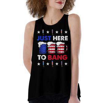 Funny Beer Us Flag 4Th Of July Im Just Here To Bang Women's Loose Fit Open Back Split Tank Top - Seseable