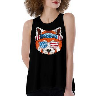 Funny July 4Th - Us Flag - Usa Patriotic Red Panda Women's Loose Fit Open Back Split Tank Top - Seseable