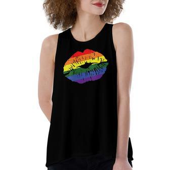 Gay Kiss Rainbow Pride Flag Sexy Lips Proud Lgbt Q Ally Women's Loose Tank Top | Mazezy