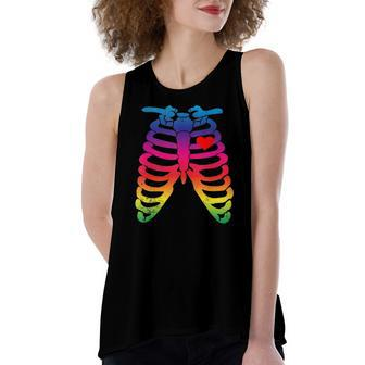 Gay Rainbow Pride Lgbt Halloween Skeleton Women's Loose Tank Top | Mazezy