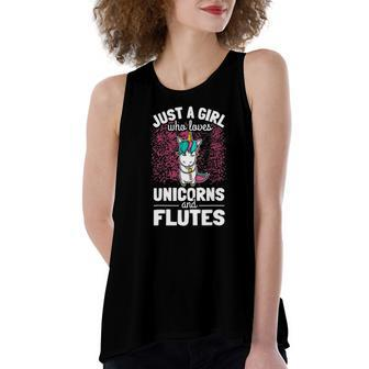 Girl Flute Player Flutist I Cute Unicorn Playing Flute Women's Loose Tank Top | Mazezy