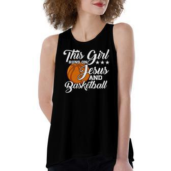 This Girl Runs On Jesus And Basketball Christian Women's Loose Tank Top | Mazezy
