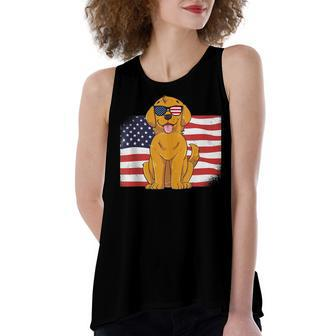 Golden Retriever Dad & Mom American Flag 4Th Of July Usa Lab Women's Loose Fit Open Back Split Tank Top - Seseable