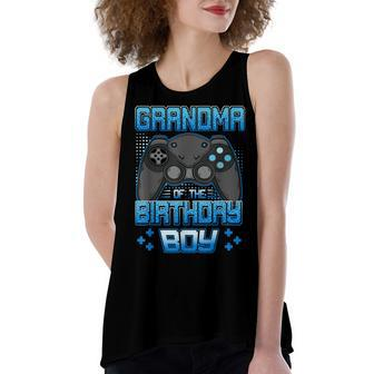 Grandma Of The Birthday Boy Funny Matching Video Game Party Women's Loose Fit Open Back Split Tank Top - Seseable