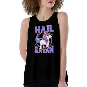 Hail Satan Unicorn Rainbow Satanic Heavy Metal Pun Women's Loose Tank Top | Mazezy