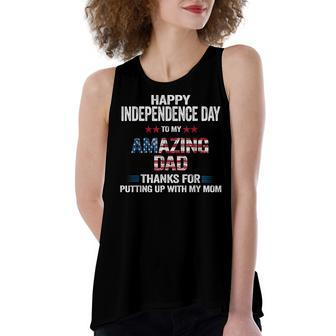 Happy 4Th Of July Dad Thanks For Putting Up With Mom Usa Women's Loose Fit Open Back Split Tank Top - Seseable