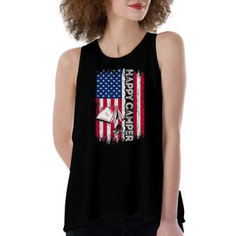 Happy Camper American Flag Camping Hiking Lover Women's Loose Tank Top | Mazezy