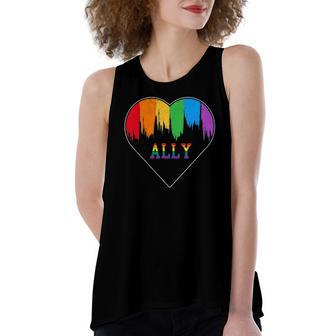 Hearts Lgbt Equality Love Lgbtq Rainbow Flag Gay Pride Ally Women's Loose Tank Top | Mazezy