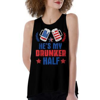 Hes My Drunker Half 4Th July Matching Couples Drinking Women's Loose Fit Open Back Split Tank Top - Seseable