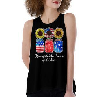 Home Of Free Because Of The Brave Sunflower 4Th July Women's Loose Fit Open Back Split Tank Top - Seseable