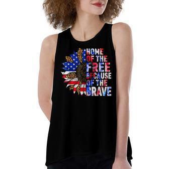 Home Of The Free Because Of The Brave Sunflower 4Th Of July Women's Loose Fit Open Back Split Tank Top - Seseable