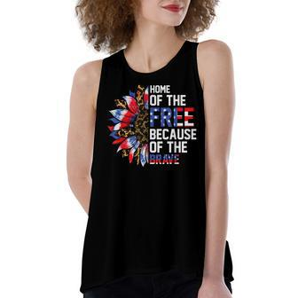 Home Of The Free Because Of The Brave Sunflower 4Th Of July Women's Loose Fit Open Back Split Tank Top - Seseable