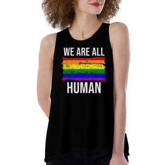 We Are All Human Pride Rainbow Ally Top Gay Pride Flag Women's Loose Tank Top | Mazezy