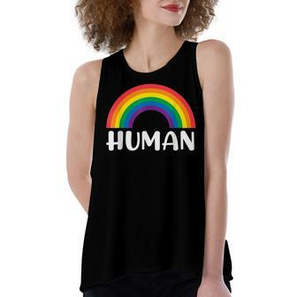 Human Rainbow Lgbt Pride Homo Lesbian Pride Women's Loose Fit Open Back Split Tank Top - Seseable
