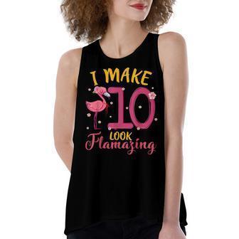 I Make 10 Look Flamazing Cute Flamingo 10Th Birthday Kids Women's Loose Fit Open Back Split Tank Top - Seseable
