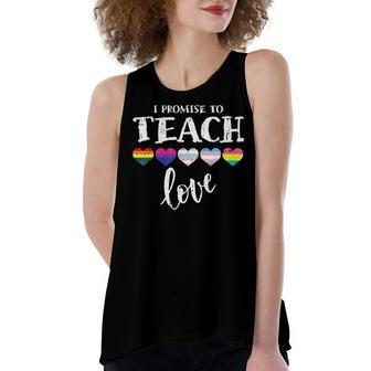 I Promise To Teach Love Lgbt-Q Pride Proud Ally Teacher Women's Loose Fit Open Back Split Tank Top - Seseable