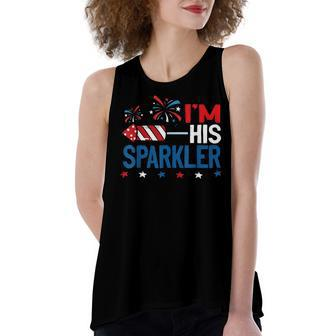 Im His Sparkler 4Th July Matching Couples For Her Women's Loose Fit Open Back Split Tank Top - Seseable