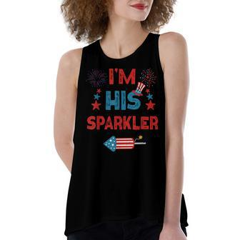 Im His Sparkler 4Th Of July Fireworks Matching Couples Women's Loose Fit Open Back Split Tank Top - Seseable