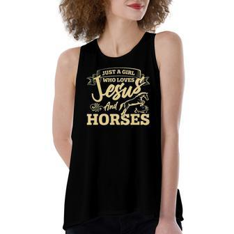 Jesus And Horses Horse Lover Girls Horseback Riding Women's Loose Tank Top | Mazezy
