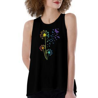 Just Dandelion Butterfly Breathe Rainbow Flowers Dragonfly Women's Loose Tank Top | Mazezy