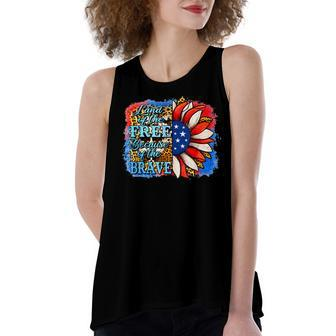 Land Of The Free Because Of The Brave Sunflower 4Th Of July Women's Loose Fit Open Back Split Tank Top - Seseable