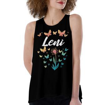Leni Birthday Sister Butterfly Dandelion Name Leni Women's Loose Fit Open Back Split Tank Top - Seseable