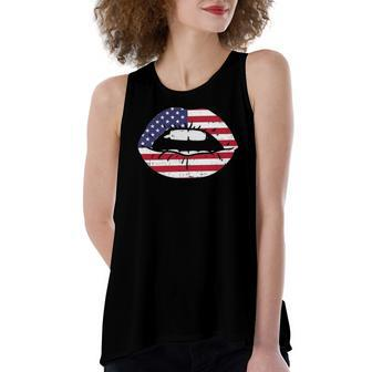 Lips Kiss American Flag Usa 4Th Of July Fourth Girls Women's Loose Tank Top | Mazezy