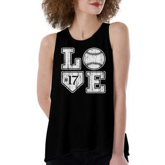 Love Baseball Softball Mom Vintage Distressed Home Plate 17 Number Women's Loose Tank Top | Mazezy