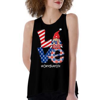 Love Caregiver Life Nurse Stethoscope Patriotic 4Th Of July Women's Loose Fit Open Back Split Tank Top - Seseable