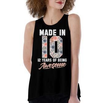 Made In 2010 12 Years Of Being Awesome 12Th Birthday Flowers Women's Loose Fit Open Back Split Tank Top - Seseable