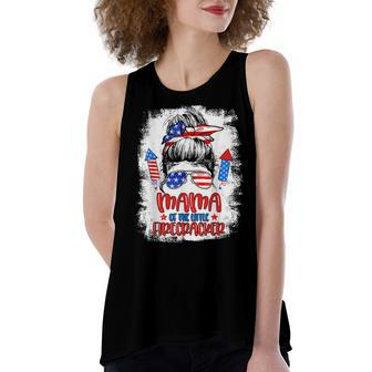Mama Of The Little Firecracker 4Th Of July Birthday For Mom Women's Loose Fit Open Back Split Tank Top - Seseable