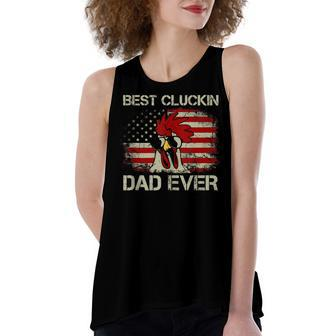 Mens Best Cluckin Dad Ever American Flag Chicken Dad 4Th Of July Women's Loose Fit Open Back Split Tank Top - Seseable