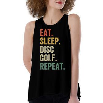 Mens Eat Sleep Disc Golf Repeat Funny Frisbee Sport Vintage Retro Women's Loose Fit Open Back Split Tank Top - Seseable