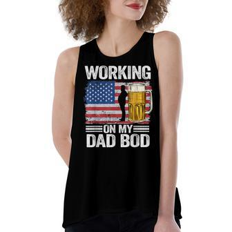 Mens Working On My Dad Bod 4Th Of July Beer American Flag Dada Women's Loose Fit Open Back Split Tank Top - Seseable