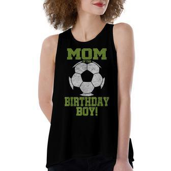 Mom Of The Birthday Boy Soccer Lover Vintage Retro Women's Loose Fit Open Back Split Tank Top - Seseable
