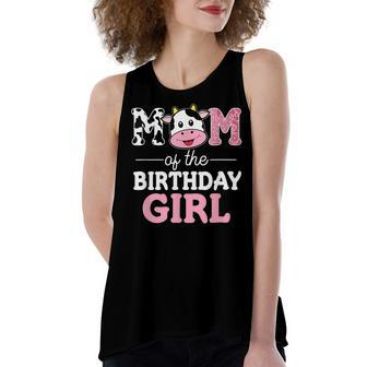 Mom Of The Birthday Girl Farm Cow Mommy Mama 1St Women's Loose Fit Open Back Split Tank Top - Seseable