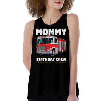 Mommy Birthday Crew Fire Truck Firefighter Mom Mama Women's Loose Fit Open Back Split Tank Top - Seseable